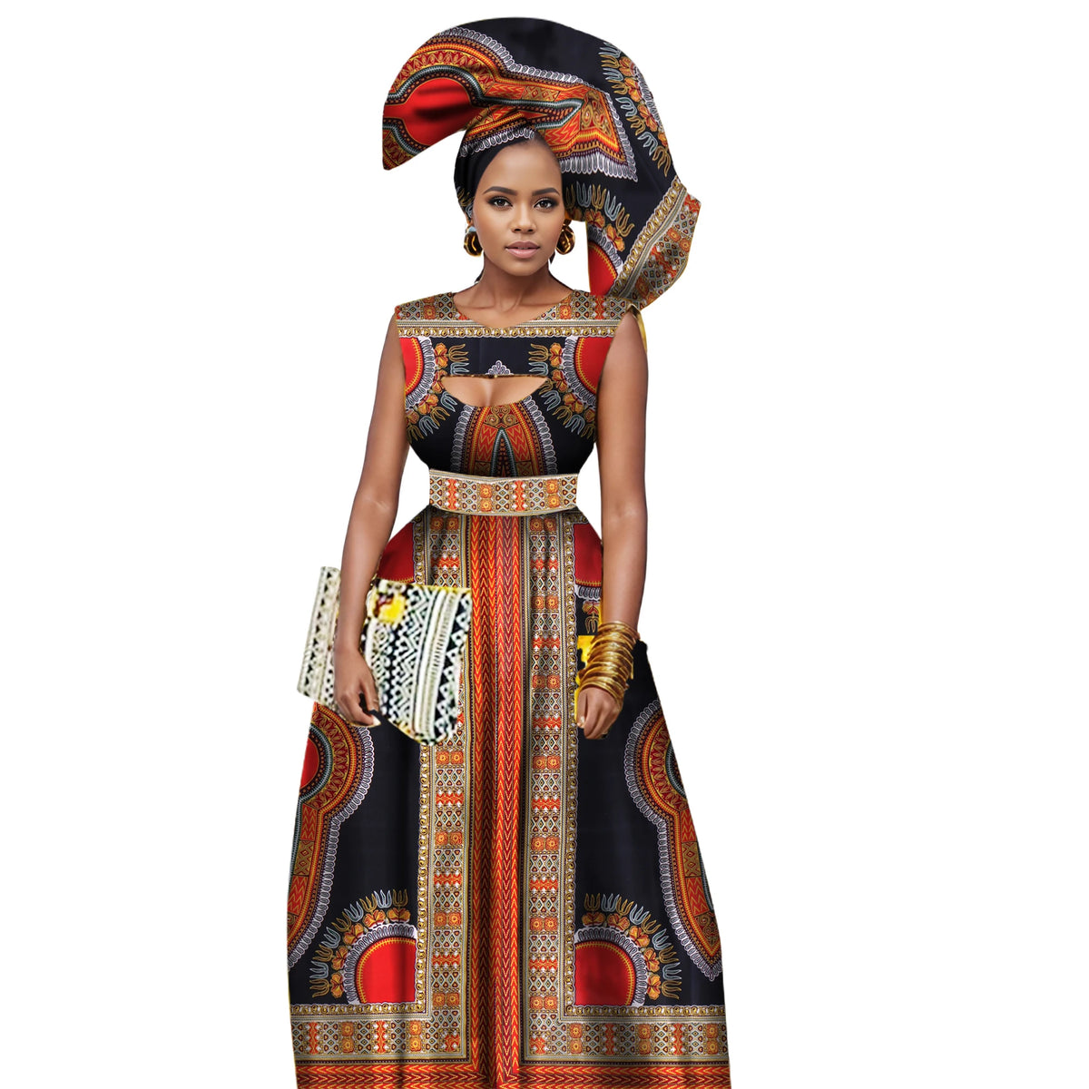 Women's African Print Wax Dashiki Maxi Dress