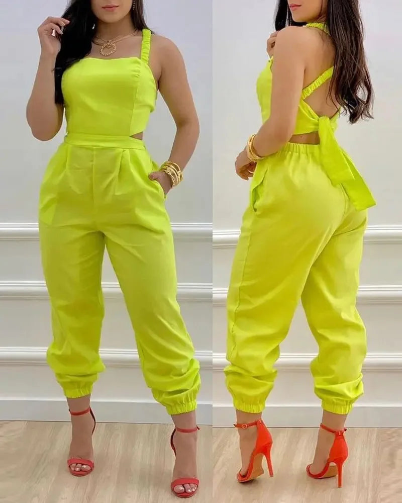 Elegant Women's jumpsuit Summer Fashion Strap Hollow Sexy Off waist Printed jumpsuit