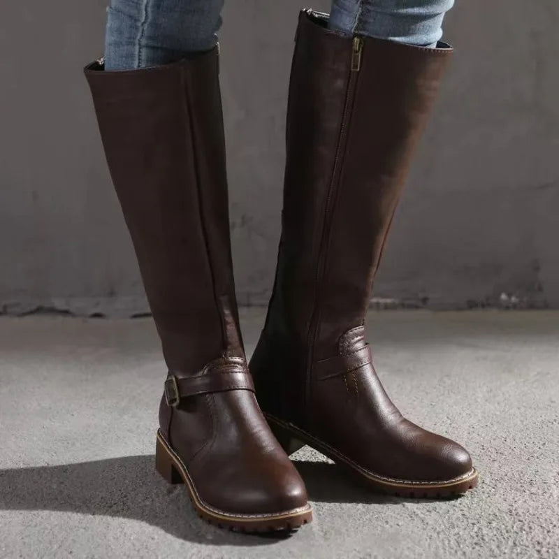 New Winter Women's Riding Boots 2024 Round Toe Chunky Heel Over-the-Knee High Boots Women's Buckle Platform Shoes Botas Mujer