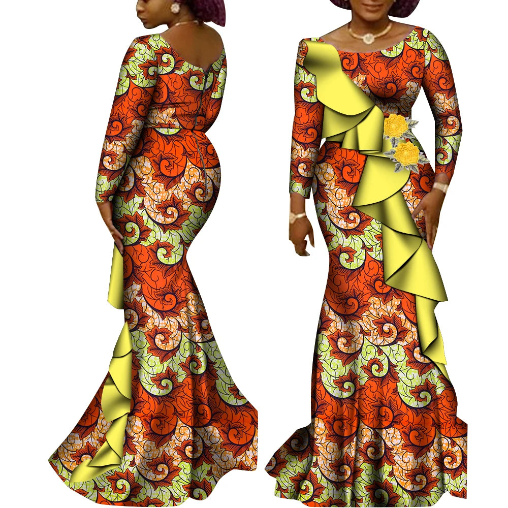Women’s Ankara Print Long Sleeve Kanga Dress – Cotton | Dashiki Style | Wedding, Party & Occasion | XS–6XL + Custom | 22 Prints