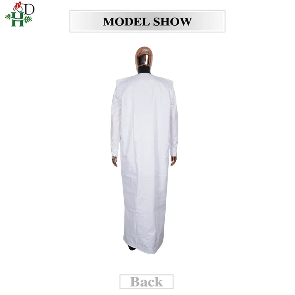 H&D African Clothing For Man Traditional Agbada Sets 3PCS Thobe Pant White Bazin Riche Embroidery Suits Wedding Party Plus Size