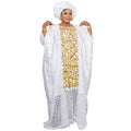 Women's African Dashiki Bazin Riche Embroidery Long Dress with Scarf | L–5XL