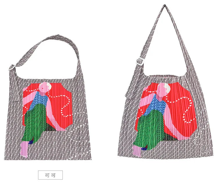 LANMREM New Trendy Human Head Pattern Square Pleated Single Shoulder Handbag High-Quality Women's Pleated Bags 2DB4942
