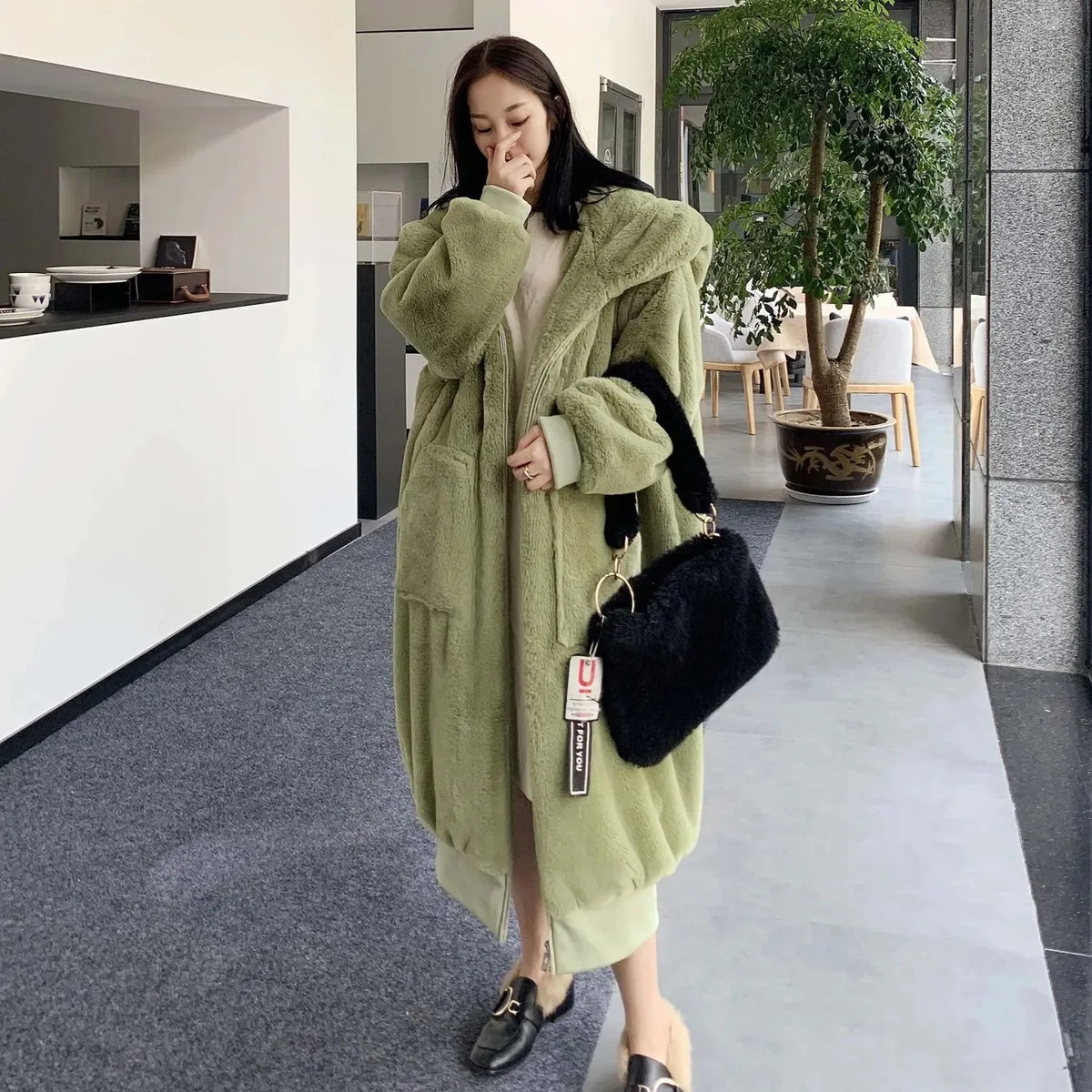 Women’s Long Hooded Faux-Fur Winter Coat