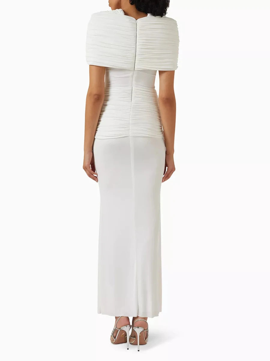 VGH Elegant Light Luxury Maxi Dress for Women Cape Sleeve Cutout Twist Waist Long Gown for Celebrity Formal Dinner Party Outfit