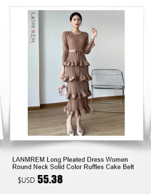 LANMREM Maxi Pleated Dress For Women Lapel Single Breasted Long Sleeves Color Block Tassel Hem Loose Chic Clothing Autumn 2R5928