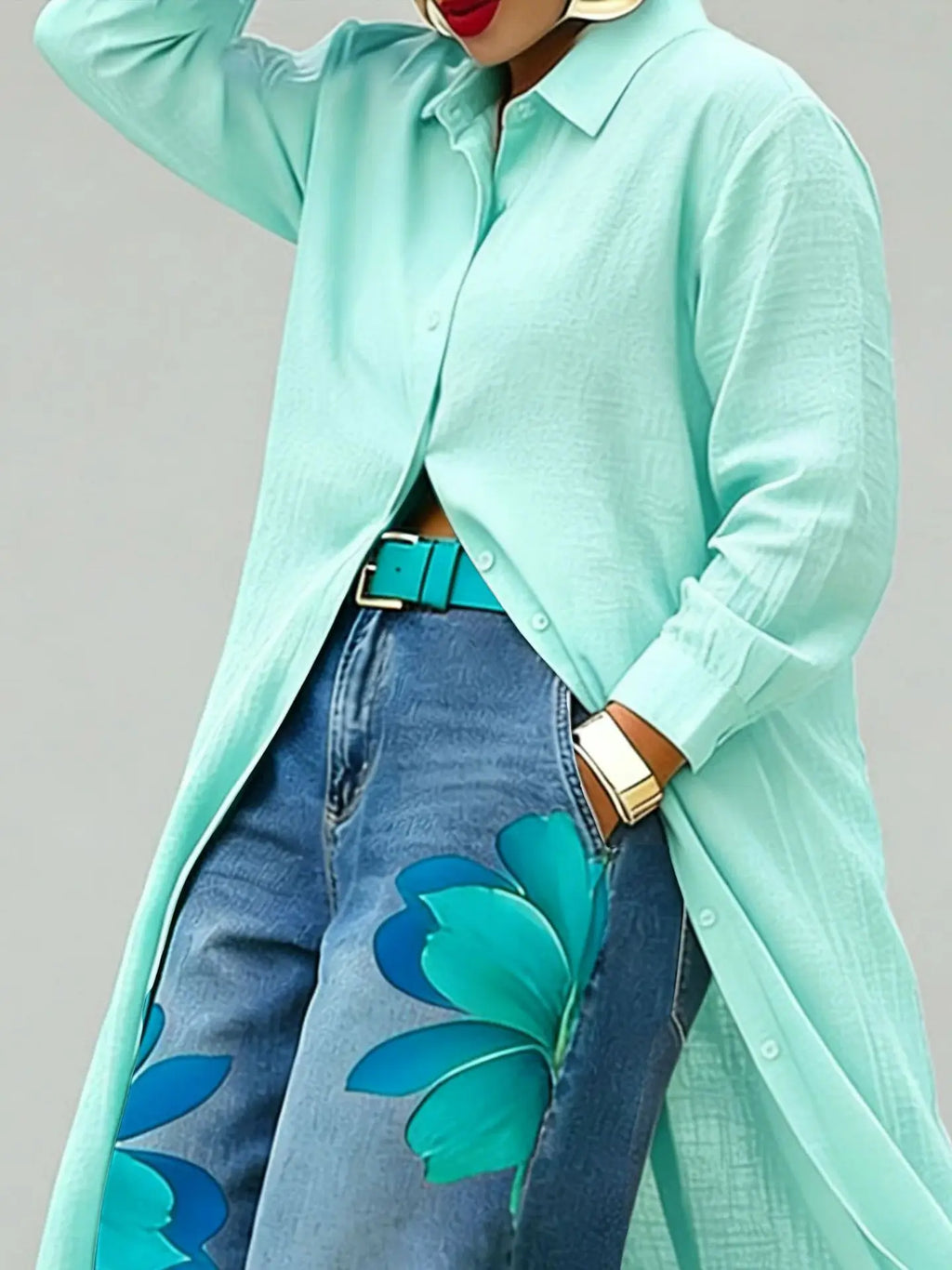 Casual Plus Size Shirt for Women's Longline Button Down Shirt Long Sleeve Loose Fit Maxi Tunic Blouse Open Front Cardigan Top