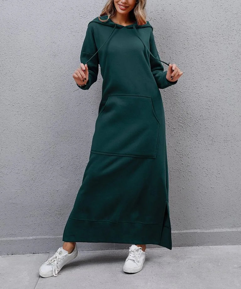 Women's Hoodie Midi Dress | Lace-Up Hem Casual Sweatshirt Long Dress | HotTrendyPicks
