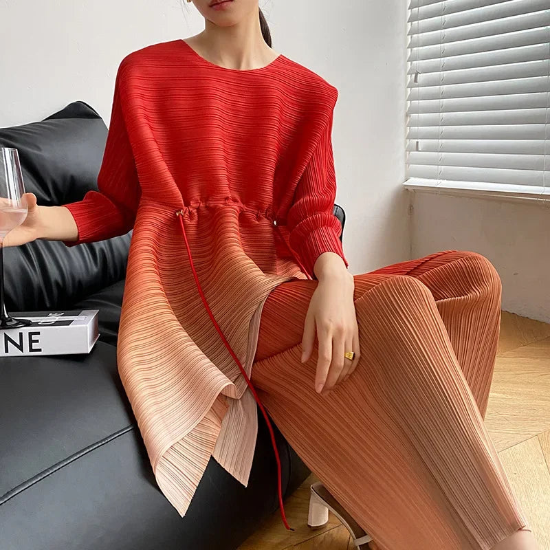 Miyake Fold Suit for Women 2024 Spring Summer Loose Foreign Style Two-piece Fashion Meat Shield Wide-leg Pants Two-piece Set