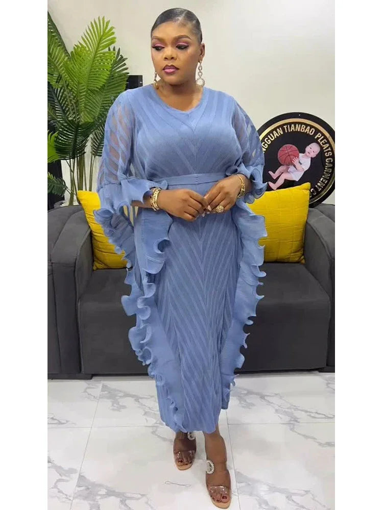 Women's Ruffle Pleated A-Line Midi Dress