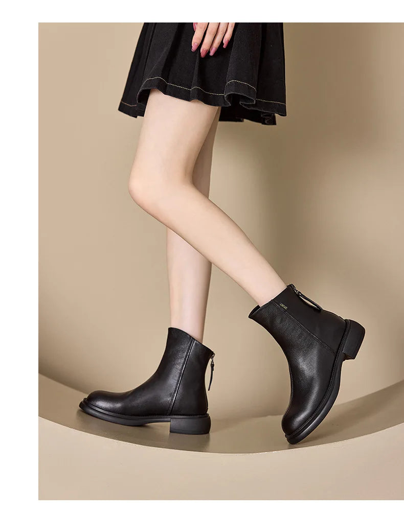 WOIZGIC Women's Genuine Leather Female Mother Ankle Boots Shoes Split Zipper Winter Fur Plush Warm Autumn Zapatos Mujer Platform