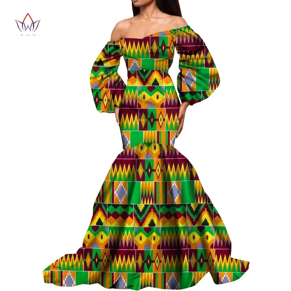 Women’s Ankara Print Puff Sleeve Bandeau Maxi Dress – Dashiki | Floor-Length | Cotton Wax | Wedding, Party & Daily | XS–6XL + Custom | 10 Prints