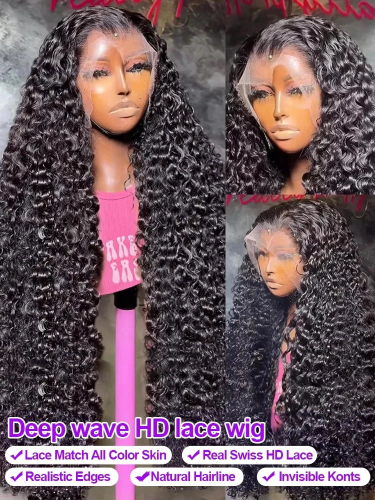 Perruques de cheveux humains brésiliens bouclés à l'eau pré-épilées Hd 250 % Loose Deep Wave 30 38 40 pouces 13x6 HD Lace Frontal