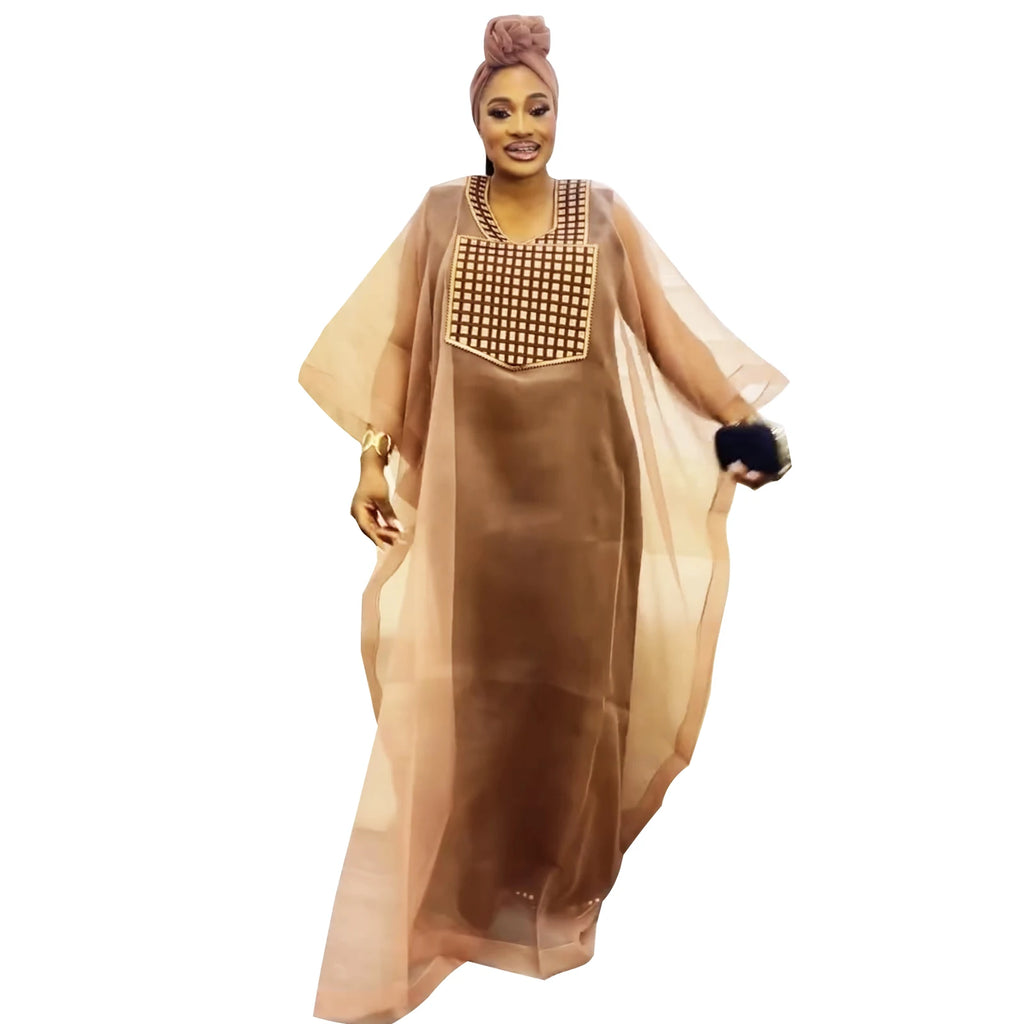 African Embroidery Design Plus Size Dresses For Women Floor Length