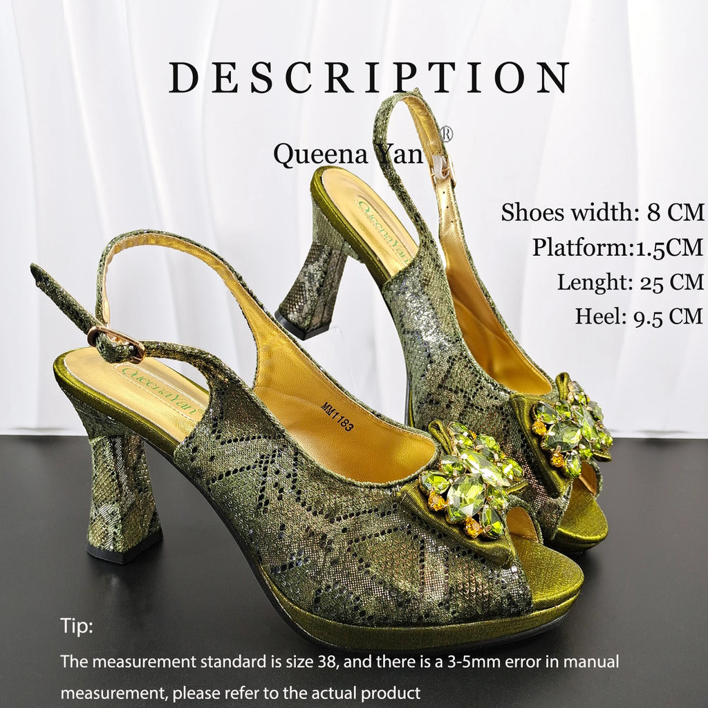 New Arrive Peep Toe Heels Bigger Size for Women 2026 Elegant Party Pink Color Diamond Pumps Italian Shoes and Bags Matching Set