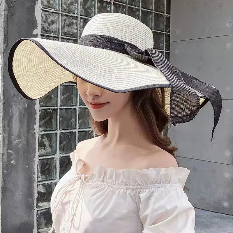 Women's Oversized Straw Sun Hat | Wide Brim Beach Hat with Bow