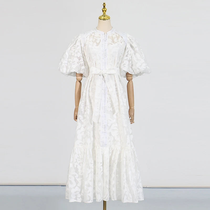 Women's Embroidered Mesh Bow Two-Piece Midi Dress Set
