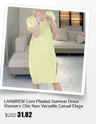 LANMREM Handmade Pleated Women's Sleeveless Summer Dress Wave Pattern Irregular Loose O-neck Mid-Length Pleated Dresses 2DB4814