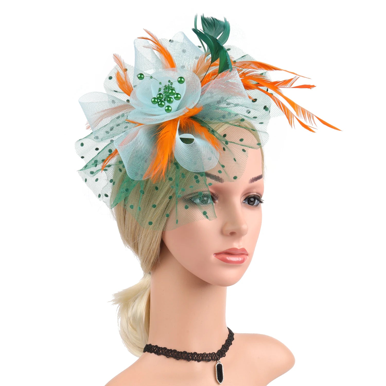 Vintage Women Feather Flower Fascinator Hat Ladies Hair Accessories Wedding Party Floral Mesh Veil Headband Hairpin