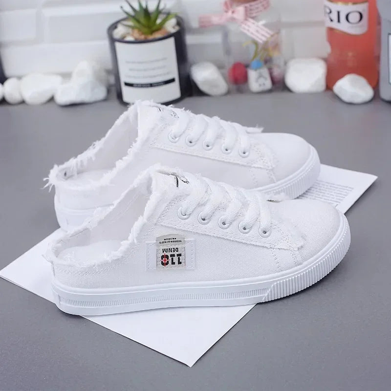 Women's Denim Canvas Sneakers | Low Top Lace-Up Flat Board Shoes | HotTrendyPicks