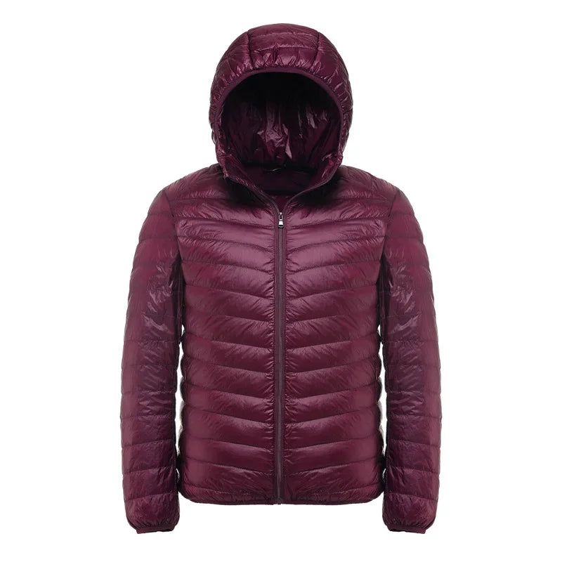 Plus Size Schinteon Men White Duck Down Jacket Ultra Light Thin Casual Coat Outerwear with Hood New Arrival Winter Autumn