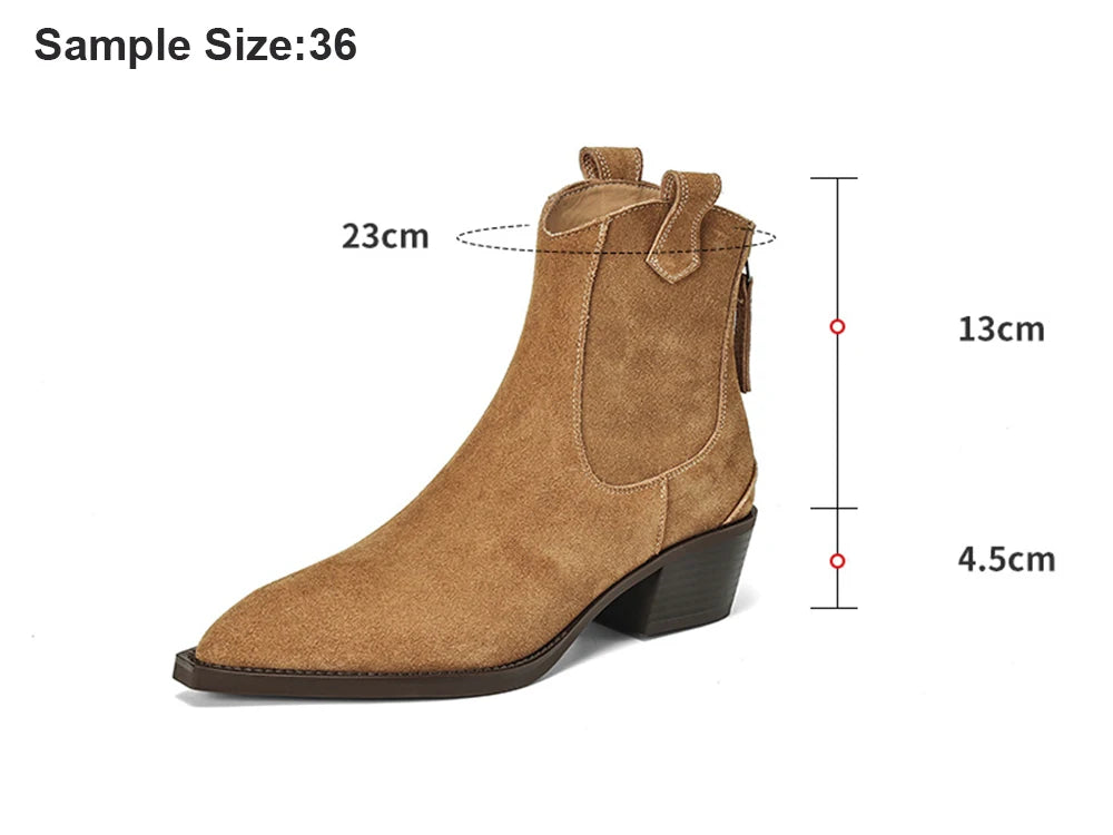 New 2025 Trend Autumn Cow Suede Women Western Boots Black Brown Khaki Chocolate Green Burgundy Pointed Toe Ladies Ankle Boots