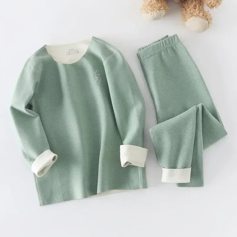 Boys Thermal Fleece Thermal Underwear 37°C Constant Temperature Warm Two-Piece Winter Pajamas Set Unisex Kids Long Johns for Ages 7-13