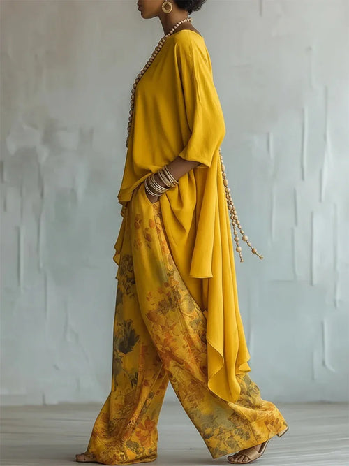 Asymmetric Extended Top & Wide-Leg Trouser Two-Piece Set