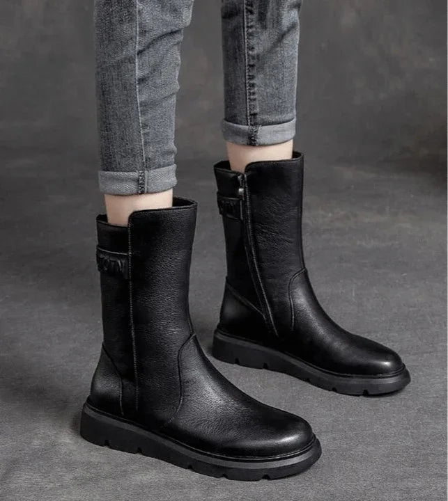 Mid Calf Shoes Woman New In Elegant With Low Heels Half High Boots for Women Large Size Warm Designer Luxury Quality Cosplay Pu