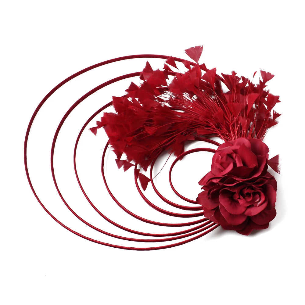 Gold Fascinator Hat Wedding Church Headpiece Women Formal Event Tea Chapeau Cap party elegant bride Feather Millinery Femme