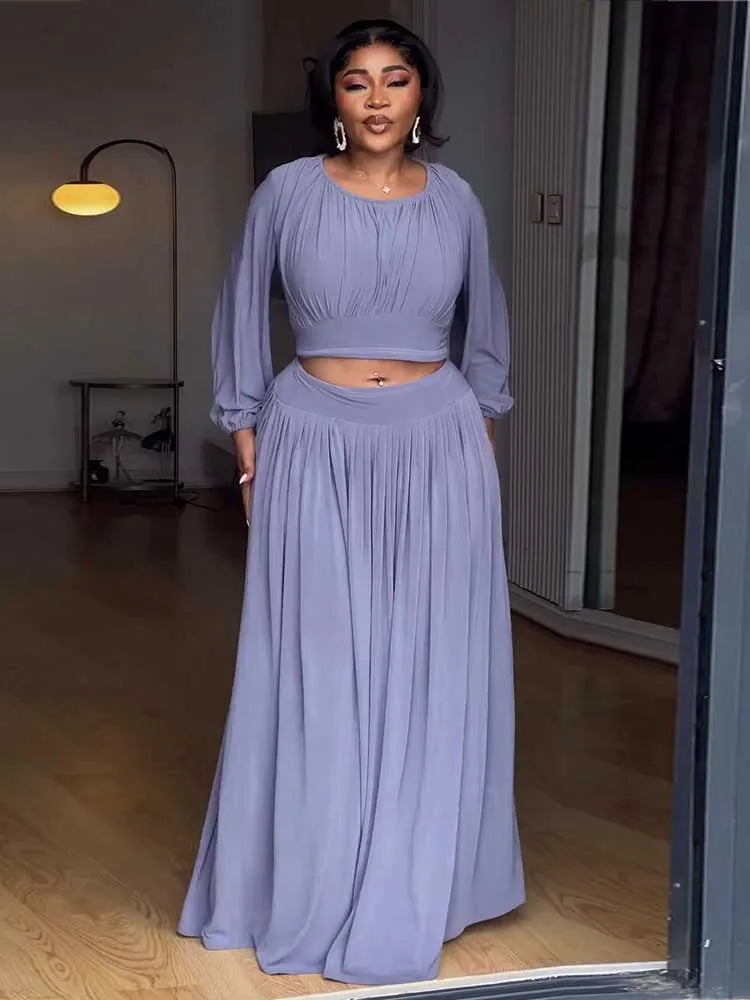 Women's Clothing Autumn 2-piece Long Sleeve Top and Long Skirt Set Casual Dress