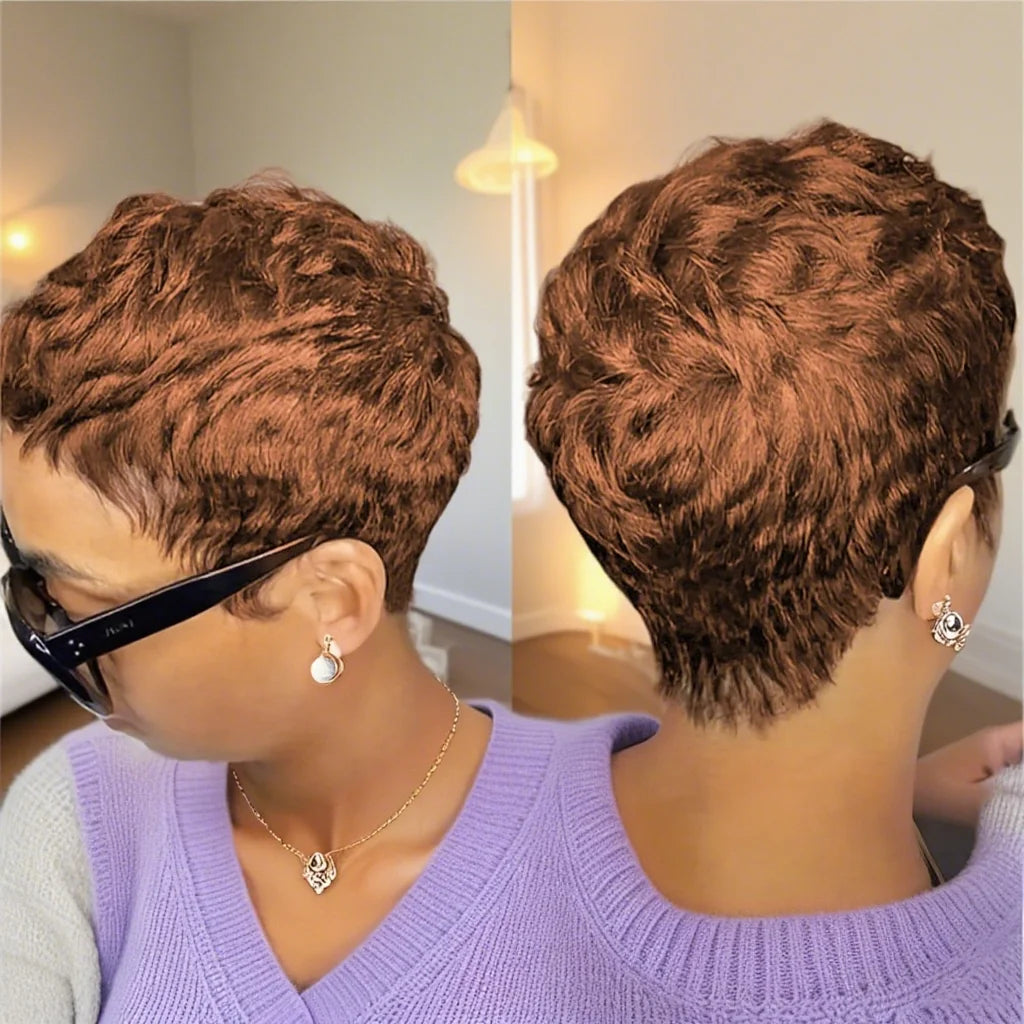 Short Pixie Cut Human Hair Wig with Bangs – 180% Density