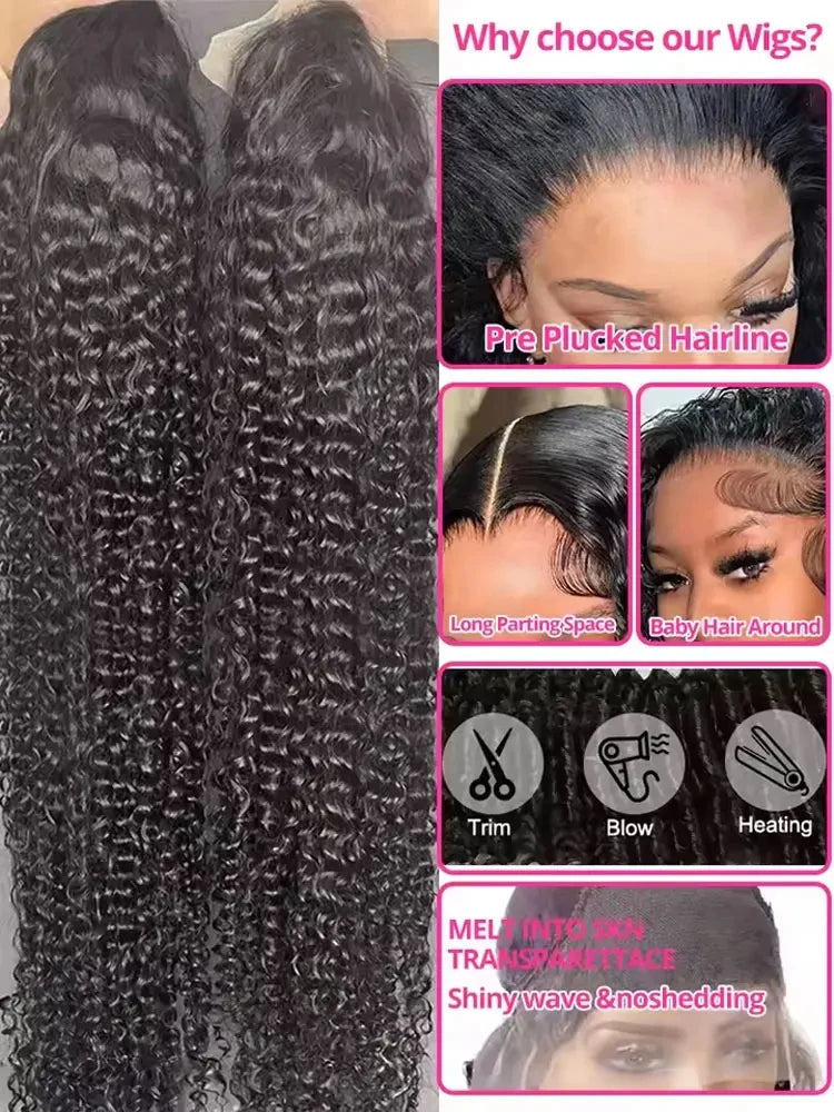 Perruques de cheveux humains brésiliens bouclés à l'eau pré-épilées Hd 250 % Loose Deep Wave 30 38 40 pouces 13x6 HD Lace Frontal