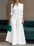 Belted Blazer & Wide-Leg Trouser Suit Set