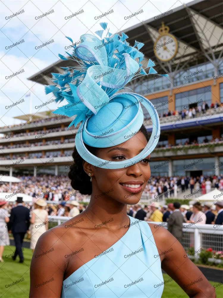 Elegant Women's Fascinator Kentucky Derbie Headwear Chapeau Cap With Feather Clips