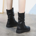 Footwear Half High Mid Calf Ladies Boots Flat Black Shoes For Women Round Toe Chic Point Hot Promotion Fashion 2025 Demi-season