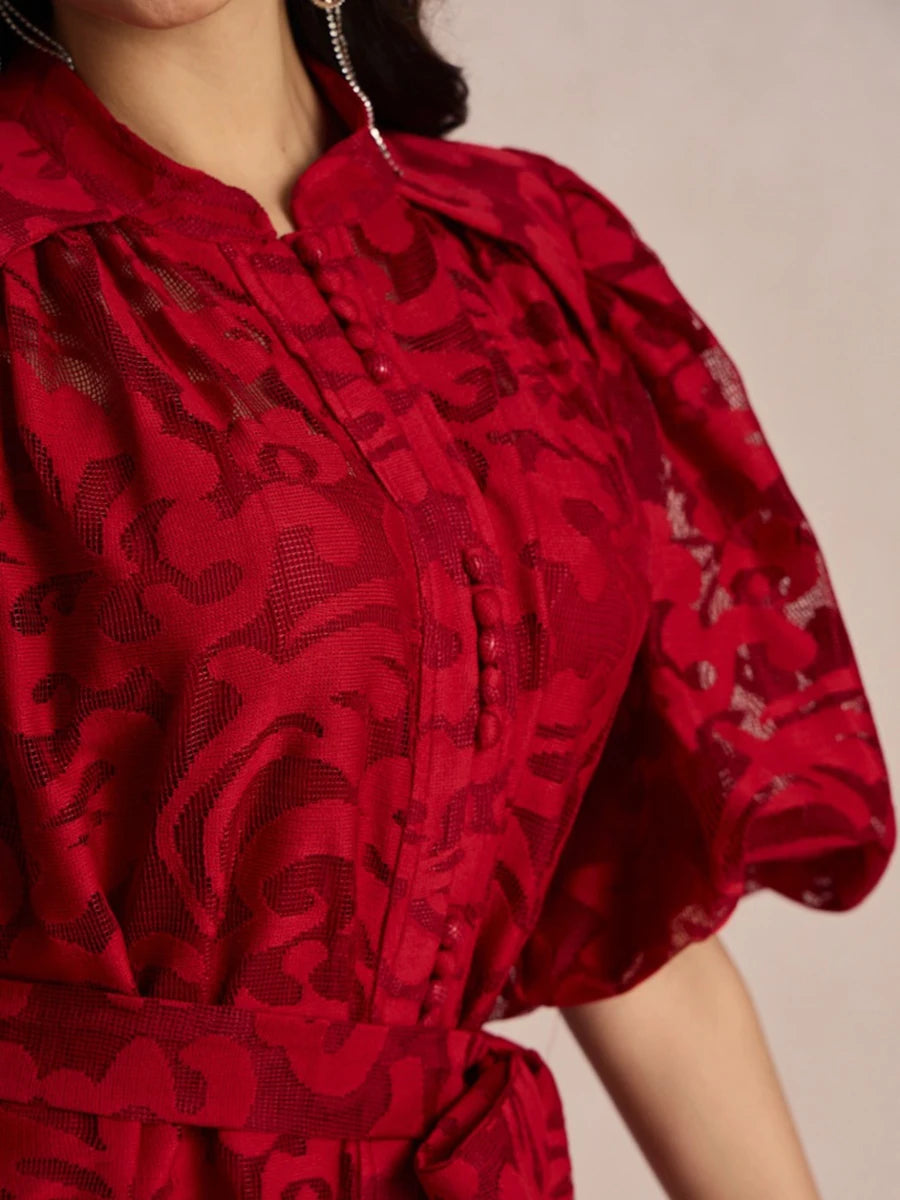VGH Fashion Patchwork Bow Mesh Dresses for Women Round Neck Long Sleeve Spliced Embroidery Temperament Dress Female Clothing New