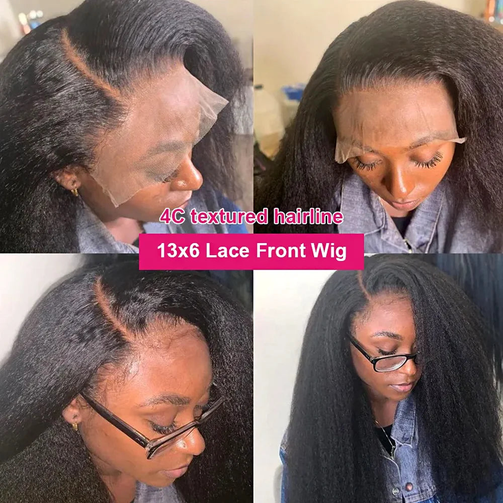 4C Edges Kinky Straight 13x6 HD Lace Frontal Wig Human Hair 7x5 Lace Front Human Hair Wigs Natural Baby Hair Lace Wigs on Sale