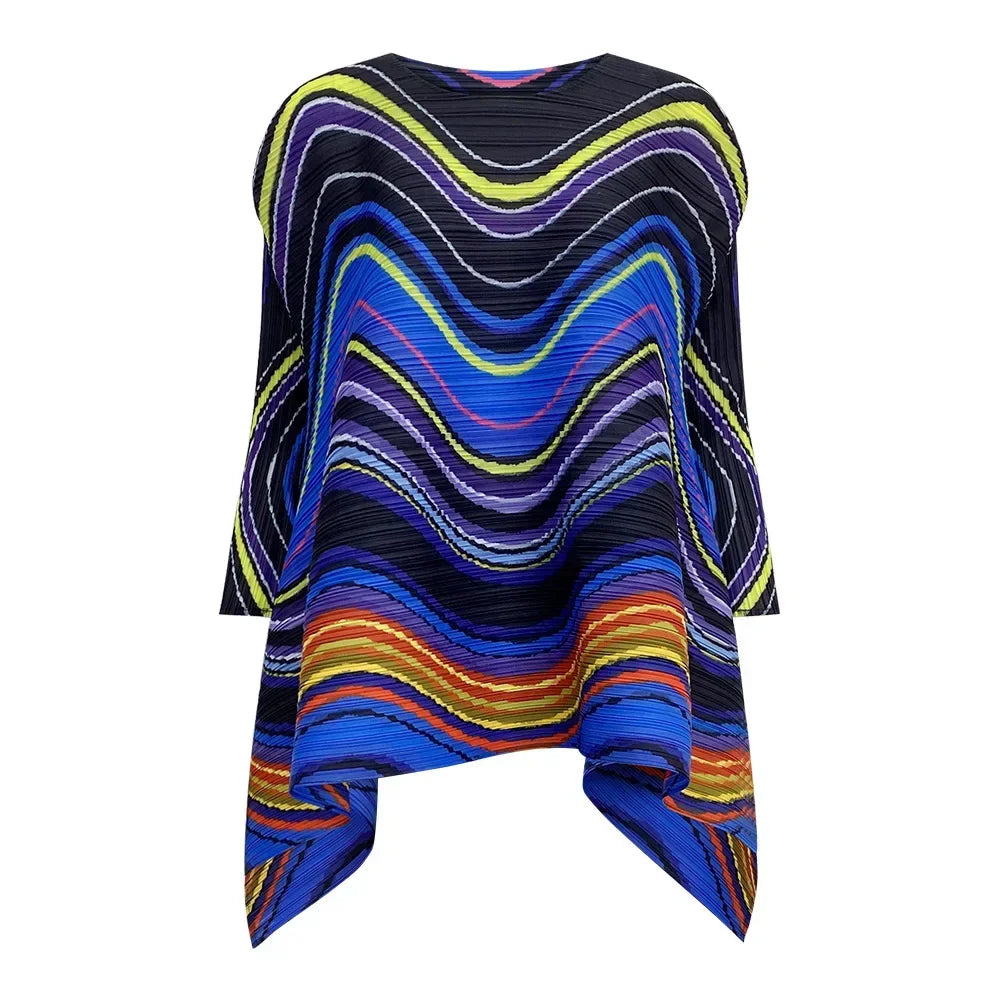 Women's Pleated Top & Printed Mid-Calf Skirt Set