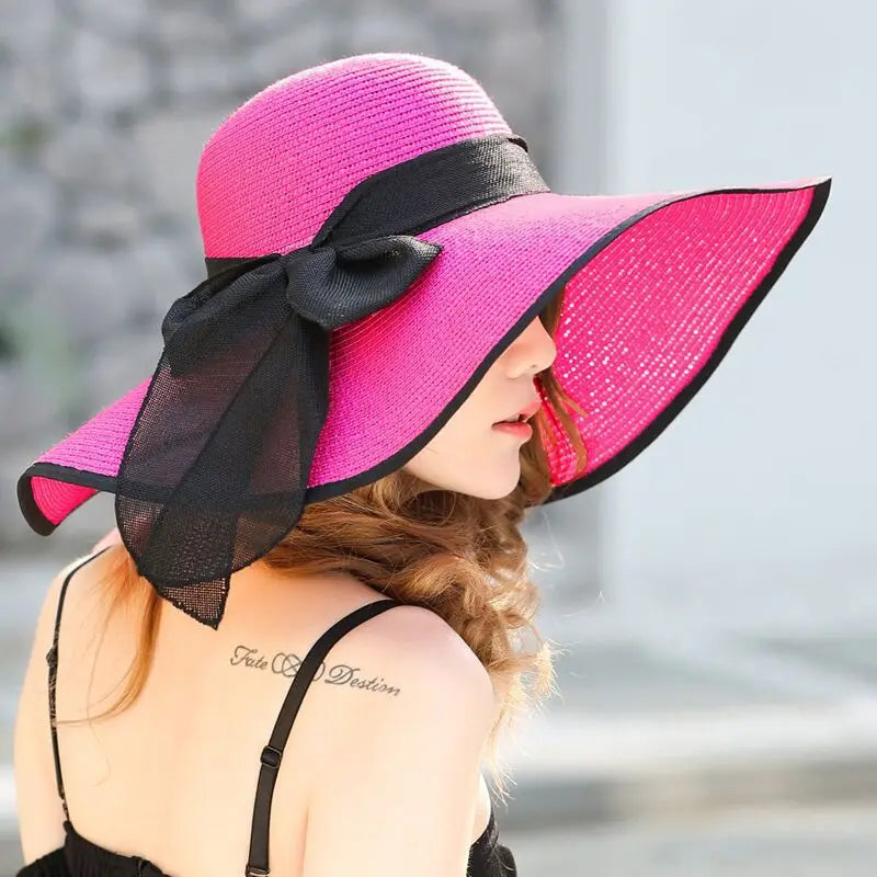 Women's Wide Brim Straw Sun Hat | Foldable Beach & Travel Hat