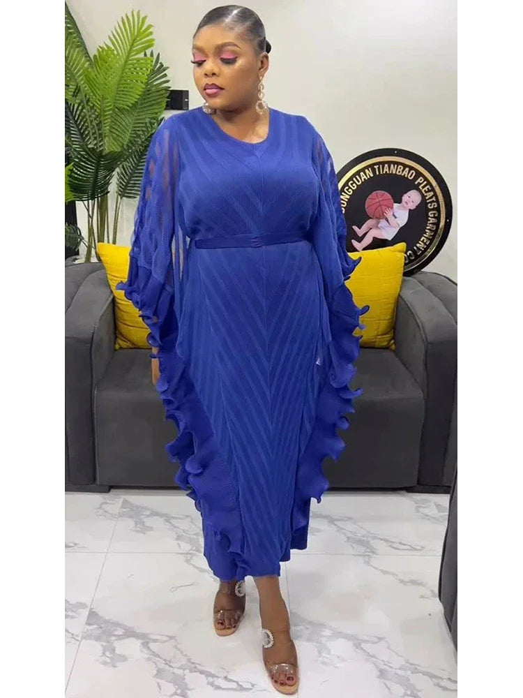 Women's Ruffle Pleated A-Line Midi Dress