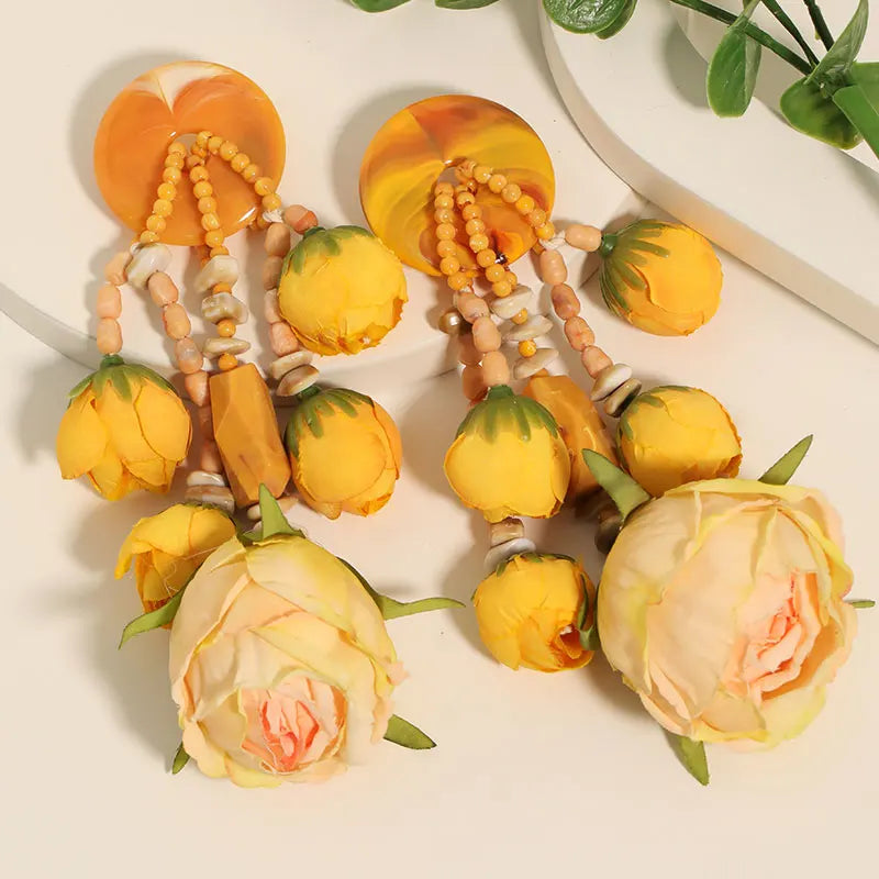 Bohemian Statement Style Rosebud Earrings For Women Trendy Luxury Vintage