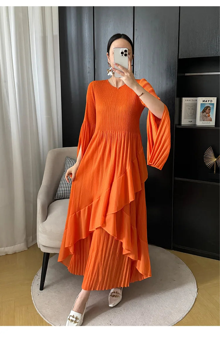Women's Ruffled Solid Color Plus Size Long Dress