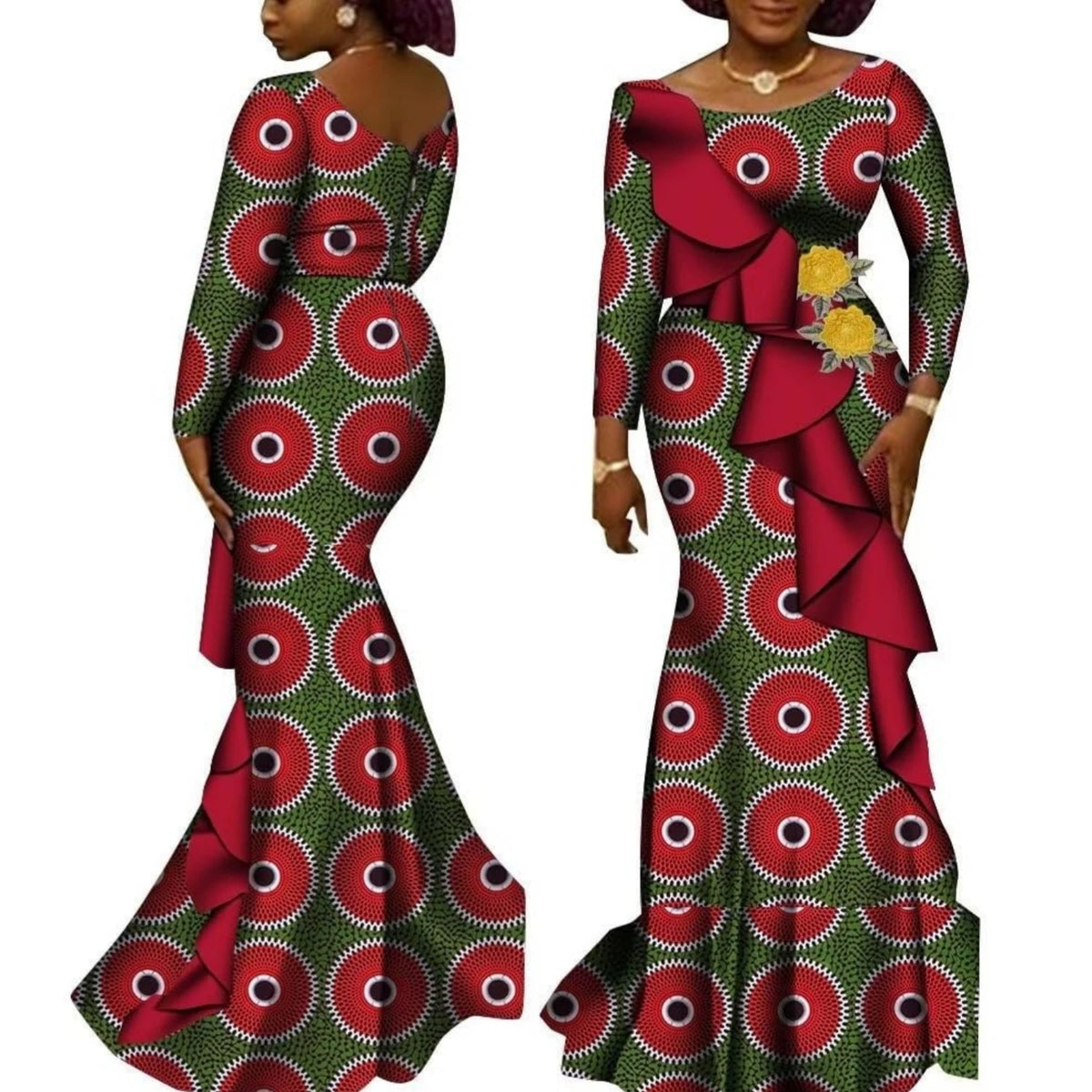 Women’s Ankara Print Long Sleeve Kanga Dress – Cotton | Dashiki Style | Wedding, Party & Occasion | XS–6XL + Custom | 22 Prints