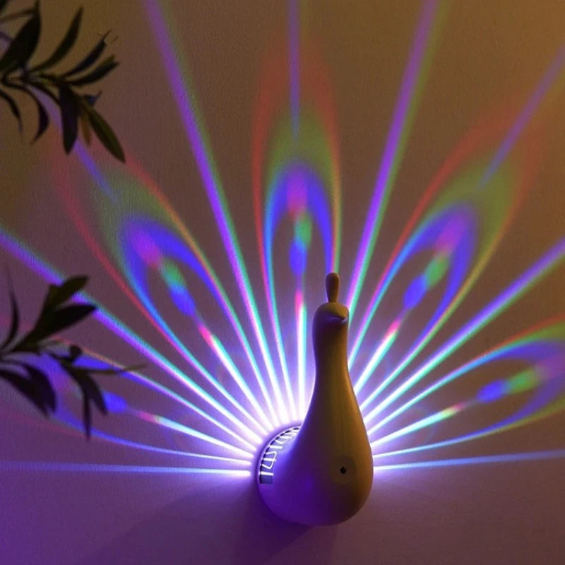 Peacock 3D Wall Sconce Light | Colourful Ambient Bedroom Lamp |