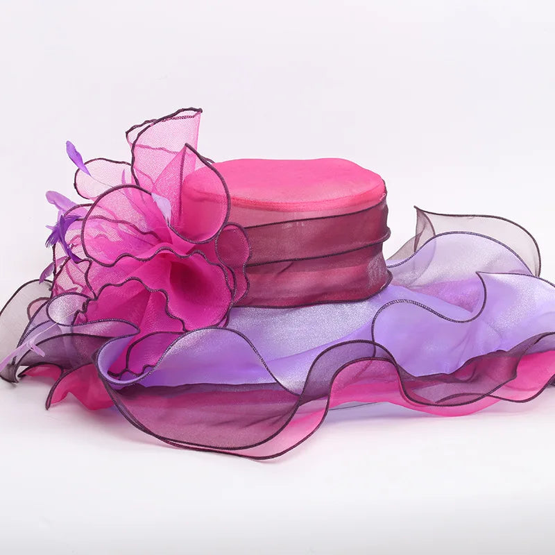 Organza Wide Brim Church Hat | Detachable Flower Fascinator