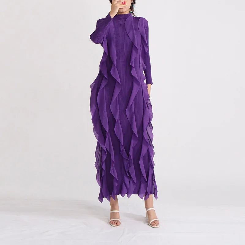 Women's Pleated Half-High-Collar Midi Dress