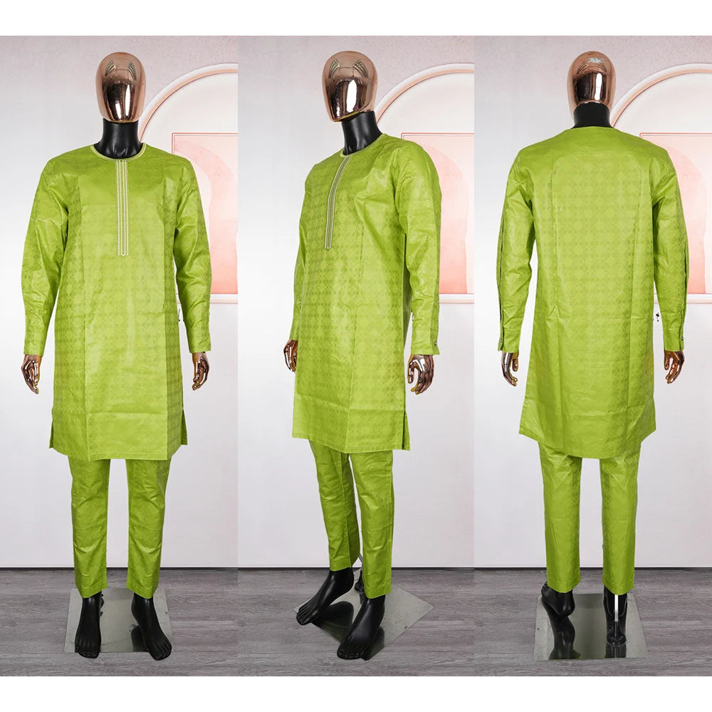H&D 2026 Bazin Riche Embroidery Plus Size African Clothing For Man Traditional Agbada Sets Dubai Thobe Pant Wedding Party Suit