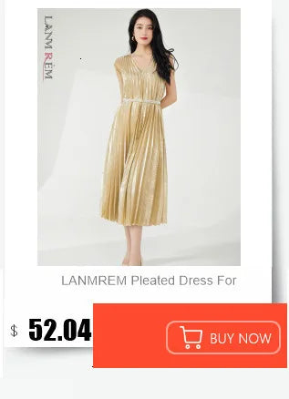 LANMREM Elegant Pleated Dress For Women Stand Collar Puff Sleeves High Stretch Personalized Dresses 2025 Spring New 2Z2817