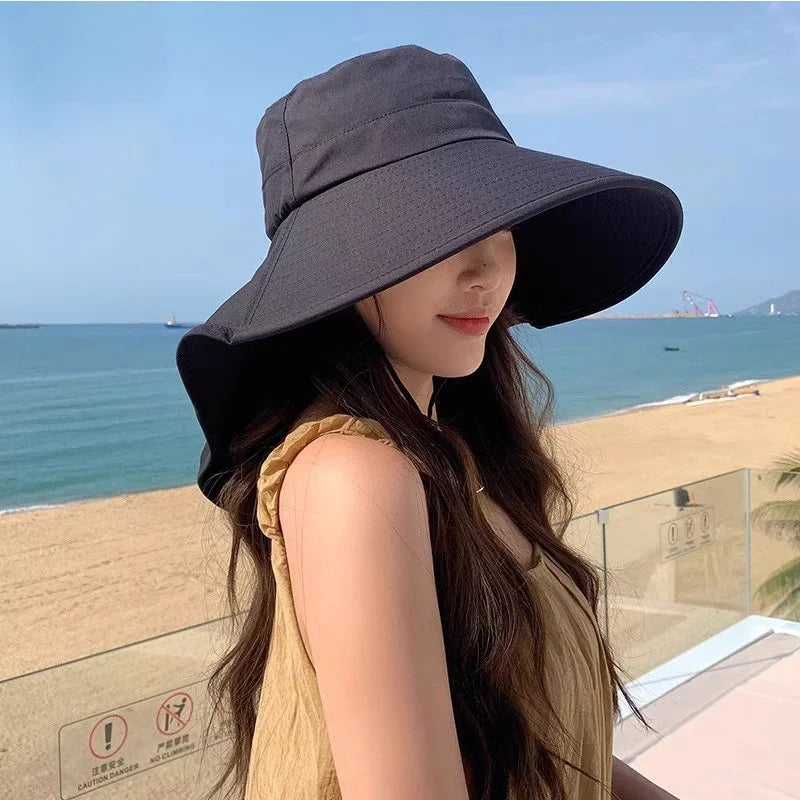 1pc Women Sun Hat Anti Hiking Fishing Hats Wide Brim Foldable Summer Beach Hat with Neck Cover Outdoor Visor Caps